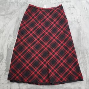Vintage Y2K Charter Club Skirt Size 10 P Petite Red Black Plaid Wool Blend Midi